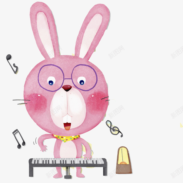 一只弹钢琴的小兔子png免抠素材_新图网 https://ixintu.com 兔子 卡通 唱歌 手绘 新年兔子 眼镜 粉色 钢琴 音乐