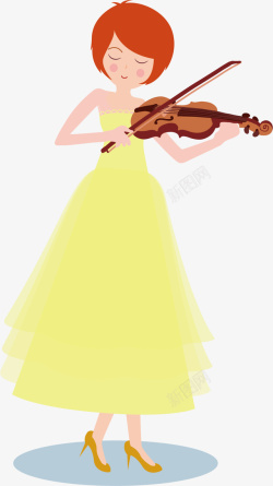 橙色头发的女孩拉小提琴的女孩高清图片