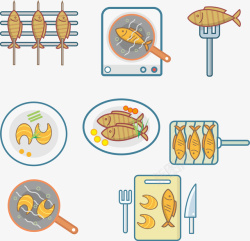 烤鱼菜肴美食节卡通烤鱼手绘矢量图高清图片