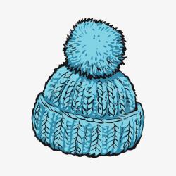 毛线针手绘蓝色粗线毛线针织帽子高清图片