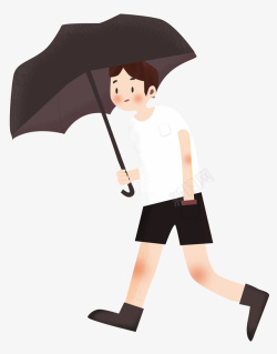 手绘男孩卡通撑伞的男生素材