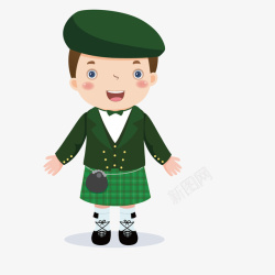 苏格兰风格绿色衣服男孩高清图片