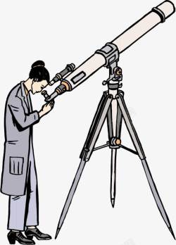 看天文望远镜的女人素材