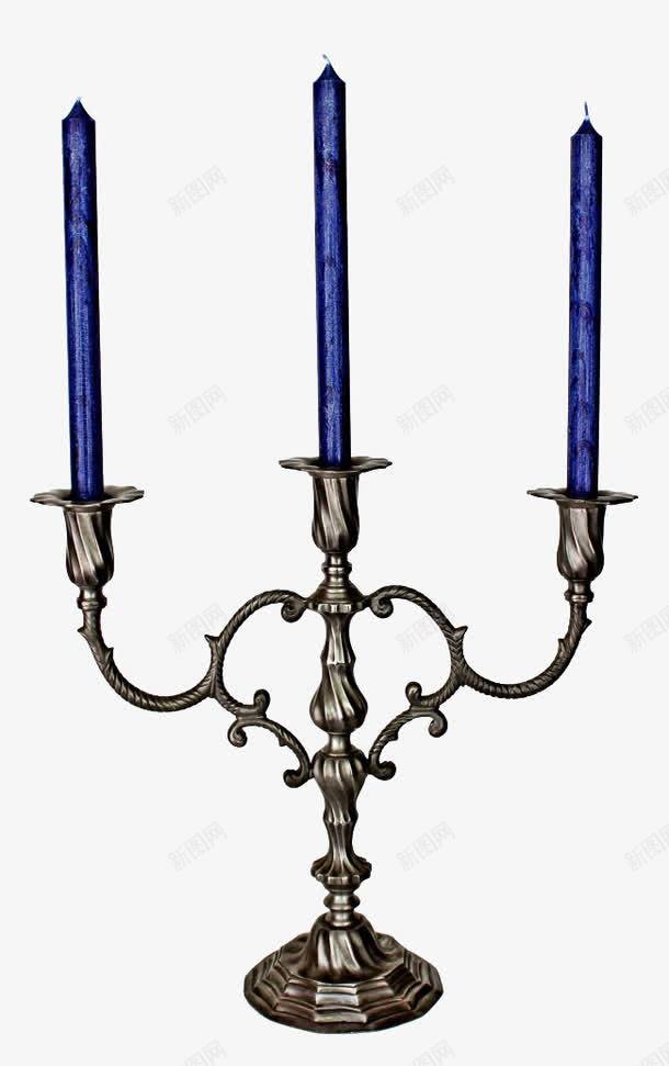 烛台上的三支蓝蜡烛png免抠素材_新图网 https://ixintu.com 产品实物 烛台