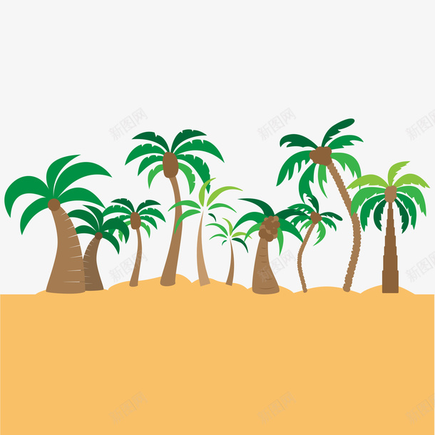 海滩椰子树插画矢量图ai免抠素材_新图网 https://ixintu.com 扁平 棕色 椰子树 沙滩 矢量图