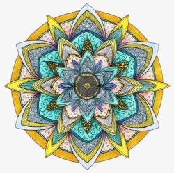 圆环六分法许多对称六角形和圆盘组成的彩绘高清图片