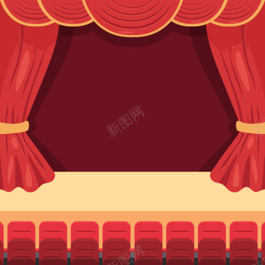 卡通演出剧院红色幕布舞台背景矢量图背景