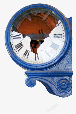 记录每个时刻蓝色烂掉的老式时钟实物高清图片