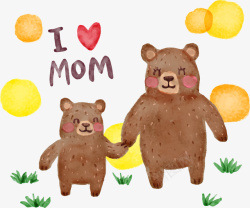 熊宝宝熊妈妈彩绘牵手的熊母子矢量图高清图片