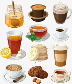 咖啡酒水茶精美卡通饮品矢量图高清图片