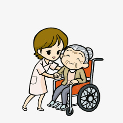 卡通扶起做轮椅的老奶奶的女医生素材