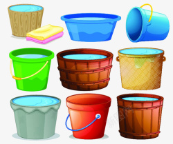 彩色短板木桶手绘彩色蓄水容器合集高清图片
