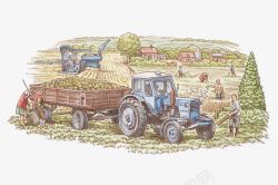 卡通插图农地种植手绘插图农地机械耕种高清图片