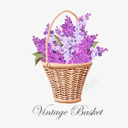 装满紫丁香的花篮素材