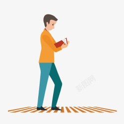 男人正侧面走路看书的男人高清图片