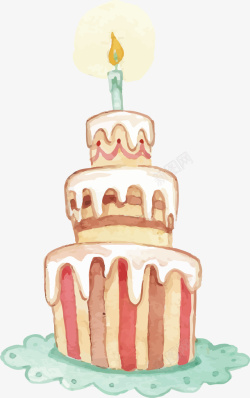 生日蛋糕水彩粉红色手绘蛋糕矢量图高清图片