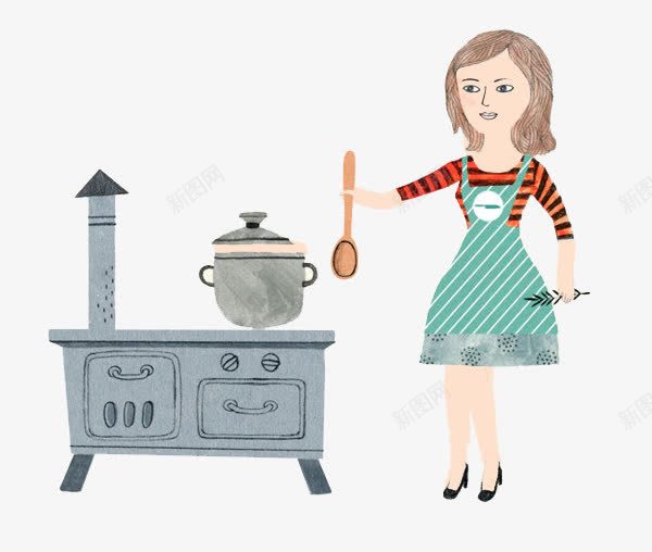 卡通家庭主妇png免抠素材_新图网 https://ixintu.com 做饭 厨具 厨房 家庭主妇