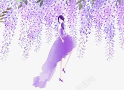 扎着马尾的女孩美丽的紫藤花女孩高清图片