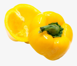 切开一半的黄椒黄色美味对半切开的黄灯笼椒实物高清图片