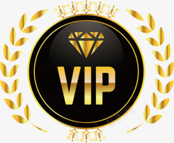 VIP徽章金色树叶装饰会员徽章高清图片
