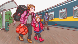 彩绘小火车回家过年装饰手绘插画高清图片