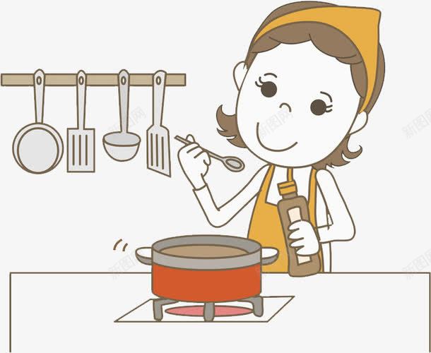 做饭的女人png免抠素材_新图网 https://ixintu.com 做饭的 卡通 厨房 厨房用品 场景 女人 煤气灶