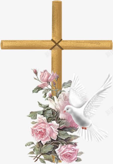 十字架和平鸽红色花朵png免抠素材_新图网 https://ixintu.com 十字架 和平鸽 红色 花朵
