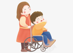 做轮椅的妈妈母子爱心图高清图片