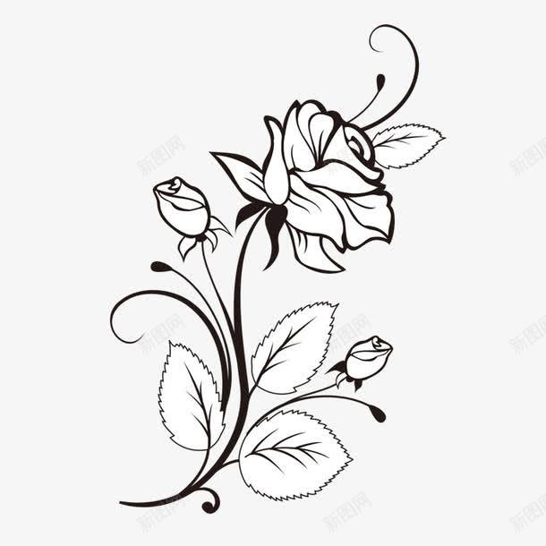 简笔花骨朵png免抠素材_新图网 https://ixintu.com 卡通 叶子 手绘 桔梗 白色 花朵 花骨朵 装饰 黑色
