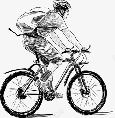 自行车手绘手绘素描风格骑车的人图标图标