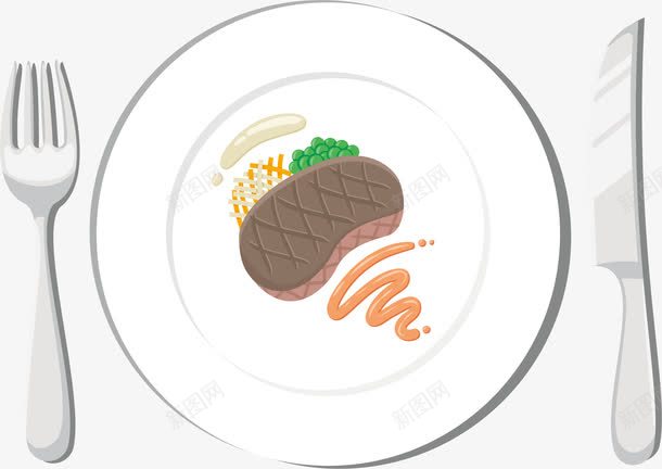 西餐牛排png免抠素材_新图网 https://ixintu.com 刀叉 手绘 牛排 盘子 西餐 食物 餐具