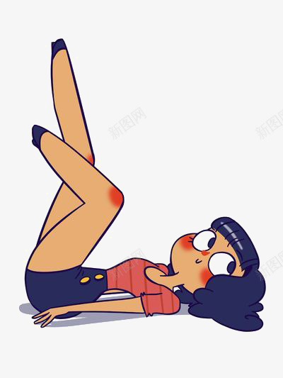 锻炼的女孩png免抠素材_新图网 https://ixintu.com 卡通 女孩 手绘 插画 空中蹬自行车 运动