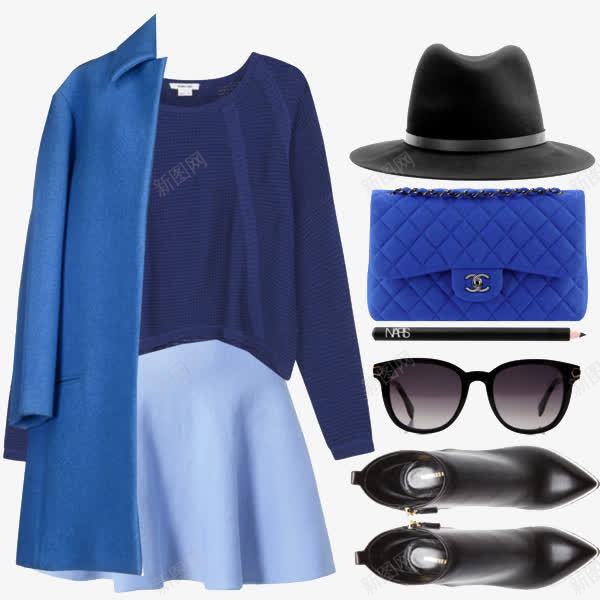 蓝色外套和裙子png免抠素材_新图网 https://ixintu.com 服装搭配 蓝色外套 裙子