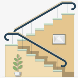 卡通房屋楼梯和绿植素材