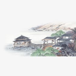 乡间小屋水墨村庄高清图片