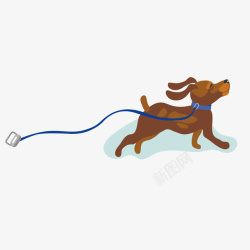 棕色简单案桌牵着绳子的狗狗卡通高清图片