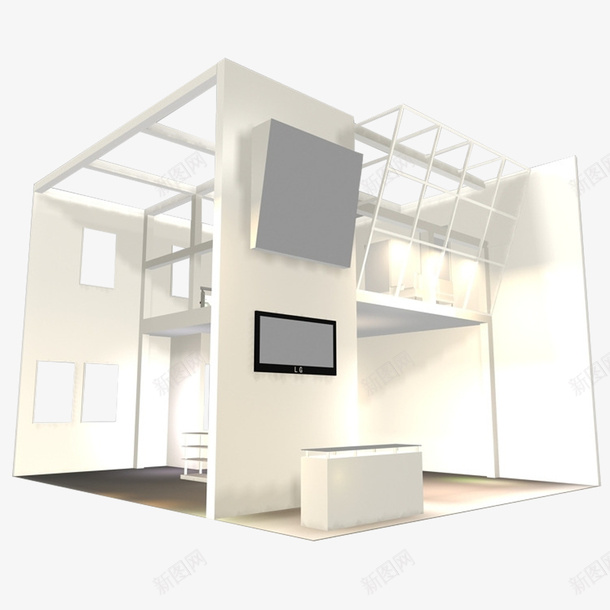 白色简约3D展厅psd免抠素材_新图网 https://ixintu.com 3D展厅 互动展厅 展示设计 效果图 时尚大气 木结构 白色简约