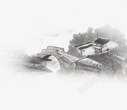 黑白的桥水墨古代村庄背景高清图片