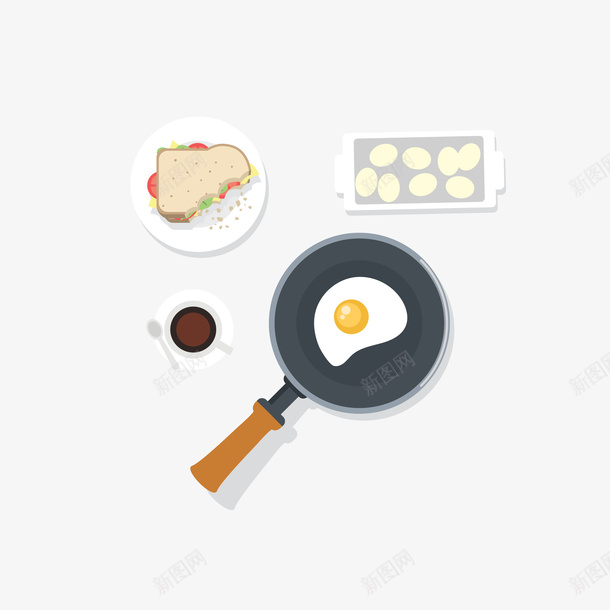 卡通美味西式简餐png免抠素材_新图网 https://ixintu.com 三明治 卡通 咖啡 平底锅 煎蛋 简餐 美味 西式 西式简餐 鸡蛋 鸡蛋盒子