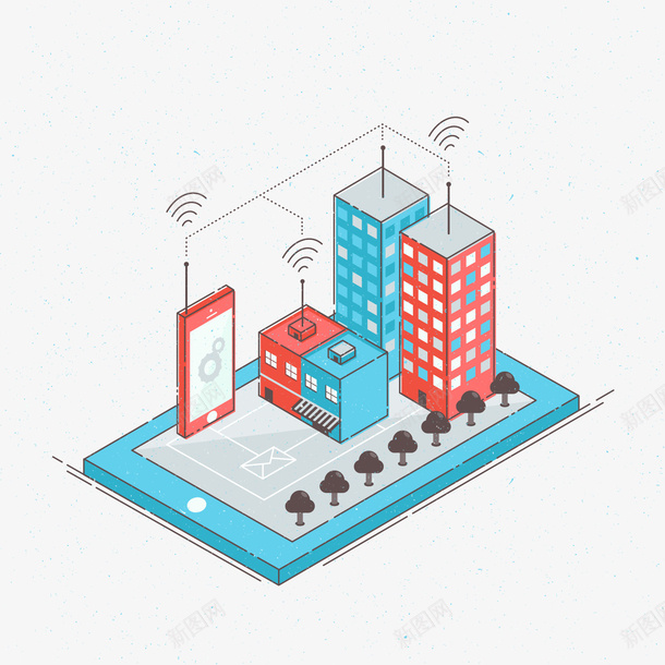 手机互联矢量图ai免抠素材_新图网 https://ixintu.com PNG免抠图下载 WIFI 信号 模型 社区 装饰 矢量图