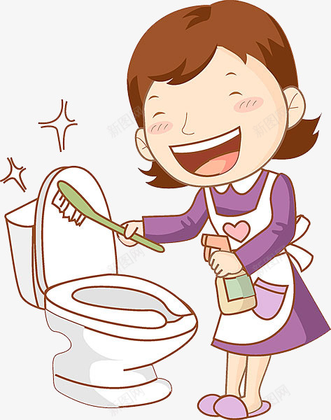 卡通刷马桶的女人png免抠素材_新图网 https://ixintu.com 刷子 刷马桶的女人 卡通 微笑的女人 马桶卡通 高兴的女人