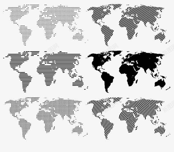 点线面黑白世界地图png免抠素材_新图网 https://ixintu.com 世界地图 点线面 黑白