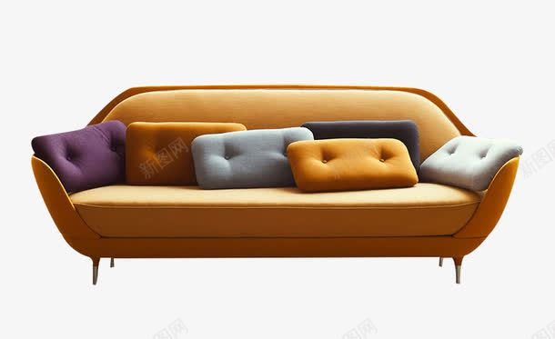 黄色欧式舒适沙发png免抠素材_新图网 https://ixintu.com 北欧风情 布艺沙发实物 沙发靠垫 黄色布艺沙发