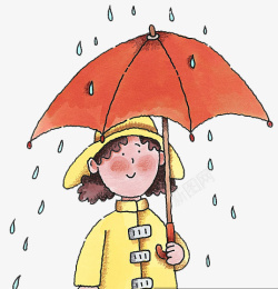 手绘可爱插画撑伞穿雨衣的女孩素材