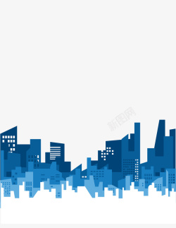 现代化都市蓝色城市剪影高清图片
