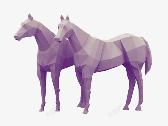 3D打印紫色一对马png免抠素材_新图网 https://ixintu.com 创意 动物 极简 立体