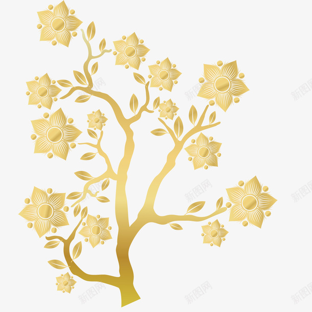金色树木装饰png免抠素材_新图网 https://ixintu.com 创意 卡通 手绘 树木 植物 花朵 金色 闪光
