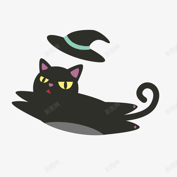 一只带着魔法帽的黑猫矢量图ai免抠素材_新图网 https://ixintu.com 巫师 帽子 扁平化 法师 飞翔 魔法 黑猫 矢量图