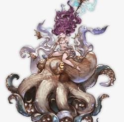 紫色头发身骑章鱼坐骑少女素材