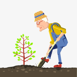 农民干活动作正在挖土种树的园林工高清图片